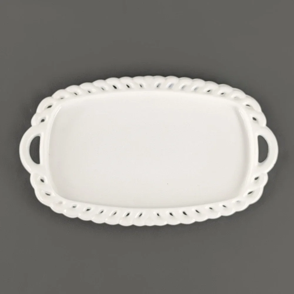 Vintage White Milk Glass Reticulated Edge Serving Tray Platter 8.75x5.25